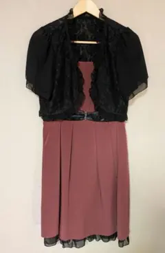 バーガンディ パーティードレス レースボレロ付き