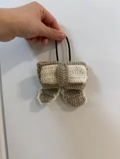 リボン型ヘアゴム ベージュとホワイト