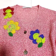 クラフトヒロ ハンドメイド 半袖 リネンカーディガン 花柄 CRAFTHIRO