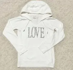ホワイト LOVE プリント フード付きパーカー Rady