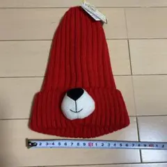 値下げ⭐︎ニット帽　個性的　クマ　赤　レッド