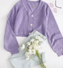 SHEIN リブ編みパープルカーディガン