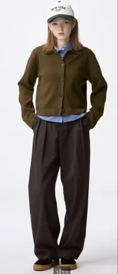 GU チノバレルレッグタックパンツ ダークブラウン XS