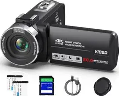 ビデオカメラ 4K録画 8000万画素 3.0インチIPS 18倍デジタルズーム ビデオカメラ 4K録画 8000万画素 18Xデジタルズーム HD大画面 新品