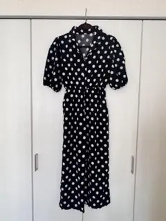 ドット　ブラック　オールインワン　ワンピース