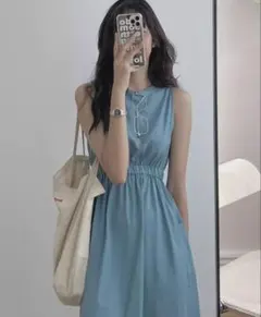 韓国風シンプルひざ丈ワンピース✨ノースリーブ夏コーデ普段着女子会