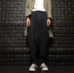 3タック スラックス/ワイド テーパード スラックス パンツ