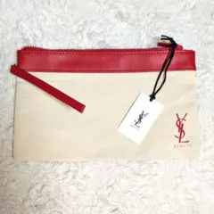 YSL サンローラン ノベルティ ポーチ ベージュ レッド 未使用 タグ付き