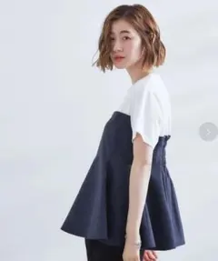 新品 定価5497円 grove ドッキングビスチェT 半袖 白×デニム