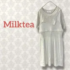 ミルクティー レース編みニットマタニティワンピース 授乳服 体型カバー 半袖