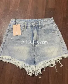 デニムショートパンツ ラインストーン付き M