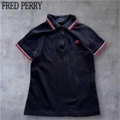 【美品】FRED PERRY ポロシャツ 黒×赤白 英国製 ロゴ刺繍 ロゴボタンのサムネイル
