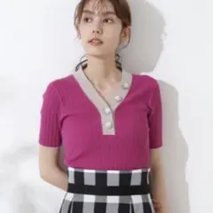 JILLSTUART 半袖ニット バイカラー Vネックのサムネイル