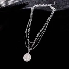 3連 コインチェーンネックレス 多重 重ね付け