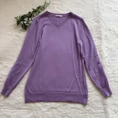 ハッシュパピー★長袖ニットセーター　Vネック　ラベンダー　ウール100% L