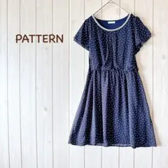 ＊PATTERNパターン＊ ドットシフォンワンピース フリル袖 Mネイビーのサムネイル