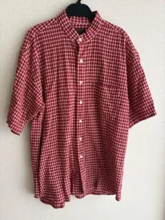 ◆レトロ古着◆半袖 チェックシャツ レッド Lサイズ　スタンドカラーのサムネイル
