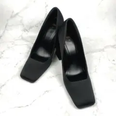 ZARA スクエアトゥ チャンキーヒール ブロックヒール パンプス 黒 39のサムネイル