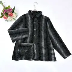 美品✨TABOK（ML）ニットジャケット アウター ヘリンボーン柄 黒×グレー