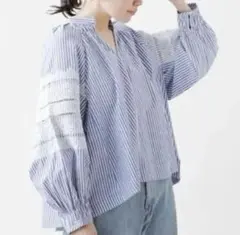 ma quincaillerie pas ストライプエンブロイダリー　ブラウス