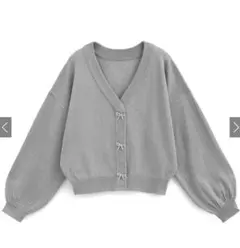 GRL/k9342f/ビジューリボンボタンニットカーディガン