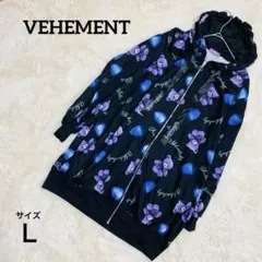 【VEHEMENT 】くま 苺 総柄 ジップパーカー ブラック×パープル L