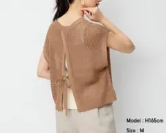 美品　GU　メッシュバックリボンセーター　ブラウン　Mサイズ　ベスト