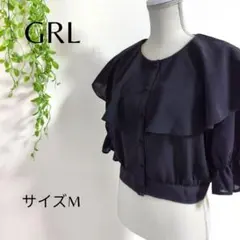 b1329　グレイル　GRL　フリル付き半袖ブラウス　M　ポリエステル100%