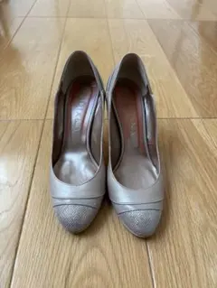 DIANA 23.5cm レザー グリッター ラウンドトゥ ピンヒール ゴールド