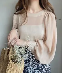 sale JUNOAH バルーンスリーブシアーブラウス