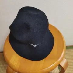 ニット バケットハット 黒 ロゴ刺繍