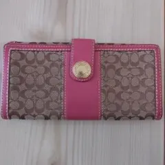 COACH コーチ 長財布 シグネチャー ピンク 二つ折り ロゴボタン