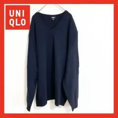 【美品】UNIQLO ユニクロ　プレミアムラムVネックセーター　ネイビー　紺色