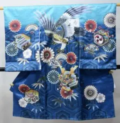 お宮参り 産着 男児 のしめ 合繊 金刺繍 綸子地 豪華絢爛 エメラルド×紺色