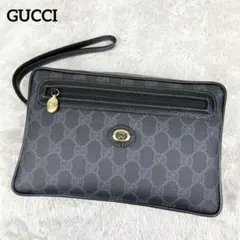 【極美品】オールドグッチ GGスプリーム ロゴ金具 クラッチバッグ ブラック