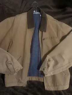 ベージュ コットンジャケット スエード襟付き