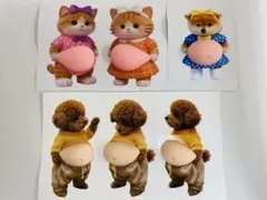 3D猫&柴犬お腹ぷにぷにシール 6匹セット スクイーズ もっちり 肉球 もこもこ