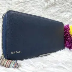 極美品✨ポールスミス　長財布　ジップストローグレイン2　ラウンドファスナー　紺