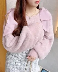 未使用 INGNI イング 肩リボンフェザーニット オフショルダーリボン付き