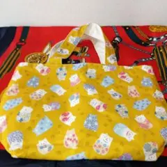 猫模様イエロートートバッグ