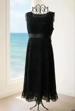 大きいサイズ13ARレース×裾シフォン　ミモレ丈ワンピース／ノースリーブ／管A8