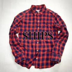 SHIPS シップス 【38】ネルシャツ 長袖シャツ チェック柄 日本製 赤 青