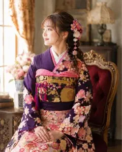 振袖フルセット(9点)・成人式・くすみ・紫・ピンク・金彩加工・胴裏正絹・逸品 振袖フルセット(10点)成人式・手描き・紫・ピンク・金彩加工・胴裏正絹