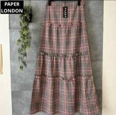 タグ付き PAPER LONDON チェック柄 ティアードフレアスカート UK8