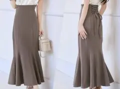 ミシェルマカロン 大人の美脚スカート ストレッチ レースアップ ブラウン Sのサムネイル