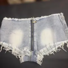 フリンジデザイン ライトブルー ショートパンツ