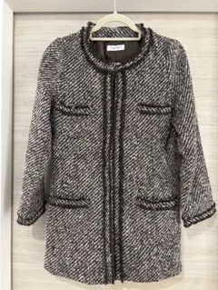 Tny Pokノーカラーツイードジャケットコートブラウンmix Mサイズ　美品