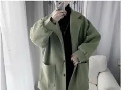 80ビックシルエット　チェスターコート　ロングコート　グリーン　冬服　韓国