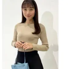 BASEMENT ONLINE ボートネックリブニット ベージュ