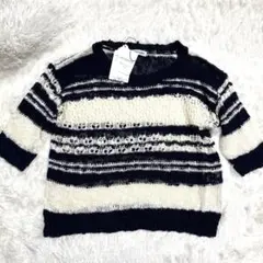 SHOO LA RUE 透かし編みボーダーニット トップス 長袖 F 新品タグ付